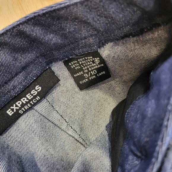 Express Stretch Blue Sailor Pants Wide Let Button Pocket 9/10 Denim 30" Waist - Picture 11 of 12